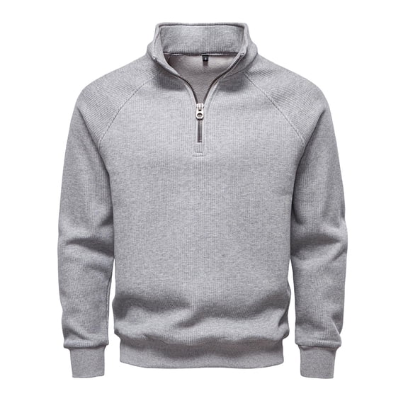 Miluxas Men's Fashion Casual Solid Color Long Sleeve Zipper Casual Outwear Turndown Collar Sweater Gray