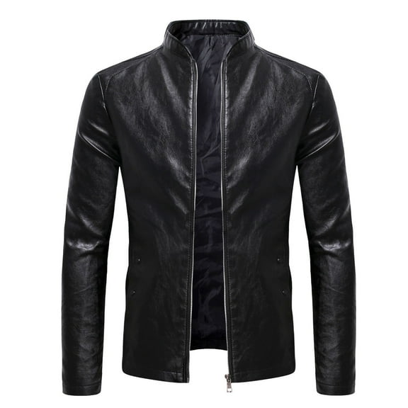 Miluxas Men's Fashion Casual Warm Fit Thick Leather Long Jacket Long Sleeve Lapel Pocket Zipper Fit Top Coat Black