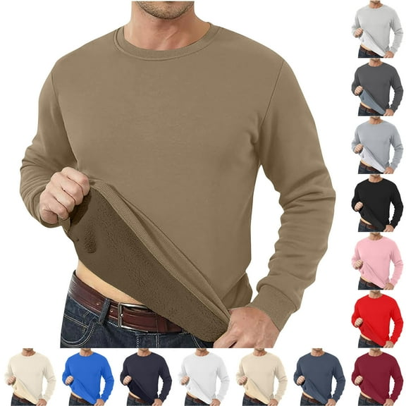 Miluxas Men's Fashion Solid Color Loose Fit Shirt Casual Long Sleeve Round Neck Shirts Soft Lightweight Cozy Pullover Top White
