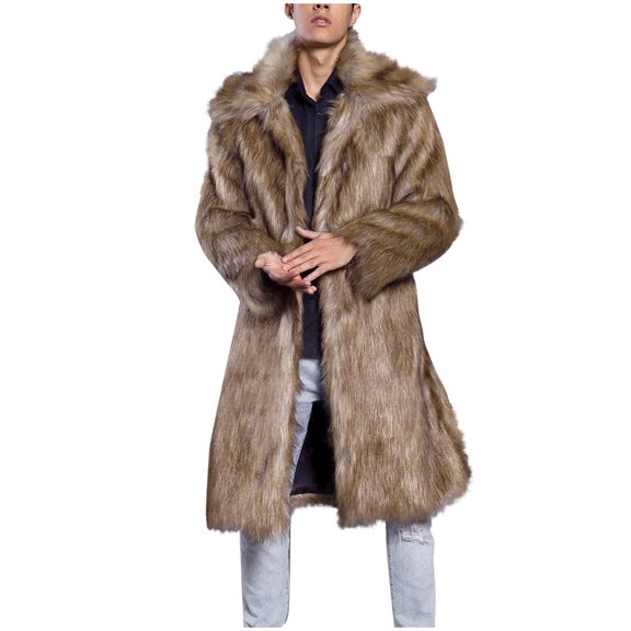 Miluxas Men's Faux Fur Coat Jacket Winter Warm Thick Coat Outwear Long Parka Overcoat Brown 8(L)