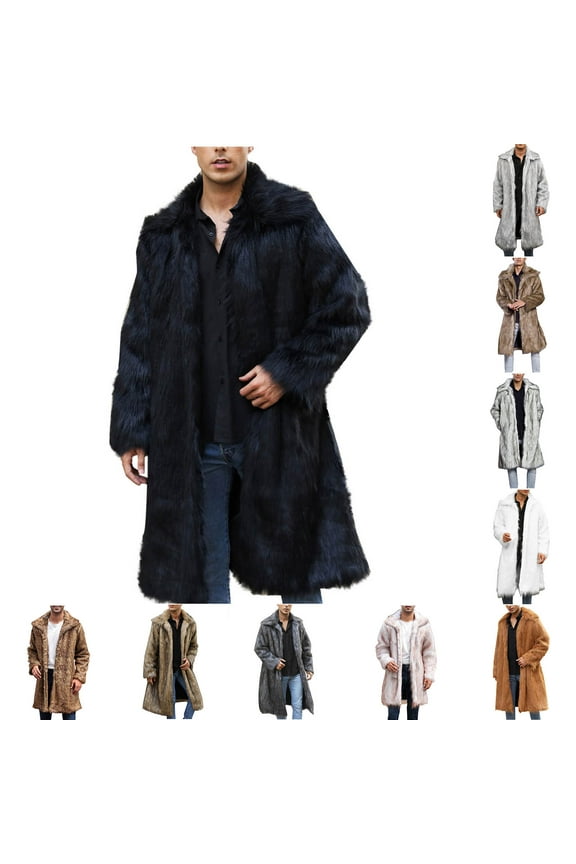 Men's Faux Fur Coat Jacket Winter Warm Thick Coat Outwear Long Parka Overcoat