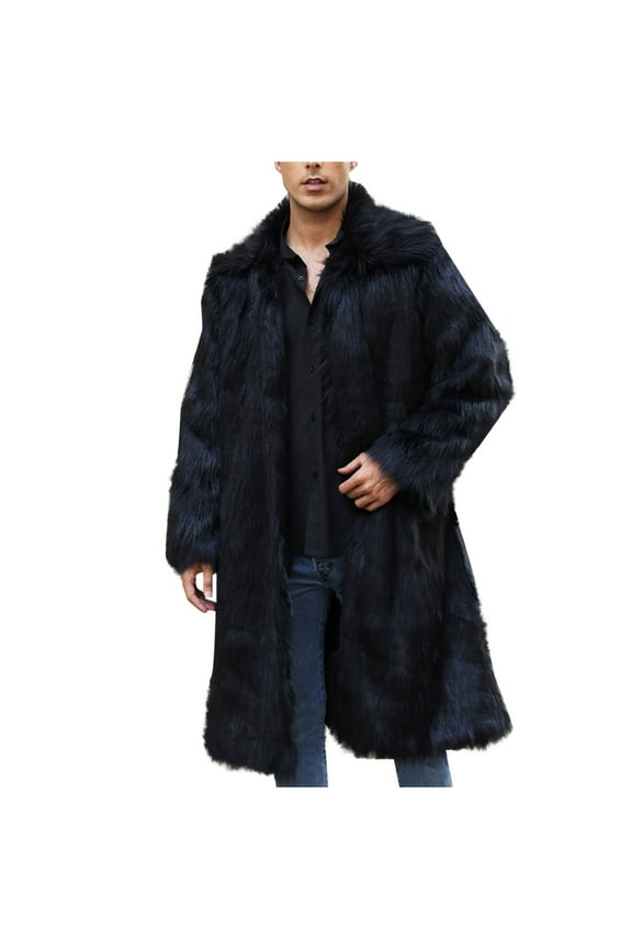 Men's Faux Fur Coat Jacket Winter Warm Thick Coat Outwear Long Parka Overcoat Black 8(L)