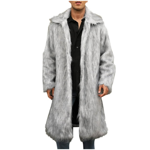 Miluxas Men's Faux Fur Coat Jacket Winter Warm Thick Coat Outwear Long Parka Overcoat Gray 14(XXXL)