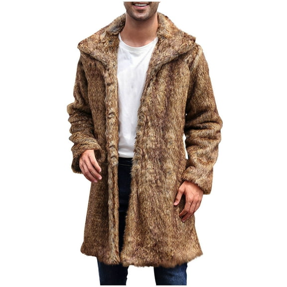 Miluxas Men's Faux Fur Coat Jacket Winter Warm Thick Coat Outwear Long Parka Overcoat Orange 8(L)