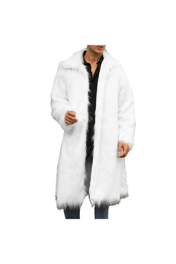 Men's Faux Fur Coat Jacket Winter Warm Thick Coat Outwear Long Parka Overcoat White 4(S)
