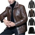 thumbnail image 1 of Miluxas Men’s Faux Fur Leather Jacket Autumn Winter Fleece Lined Coat Vintage Bomber Jacket Brown, 1 of 9