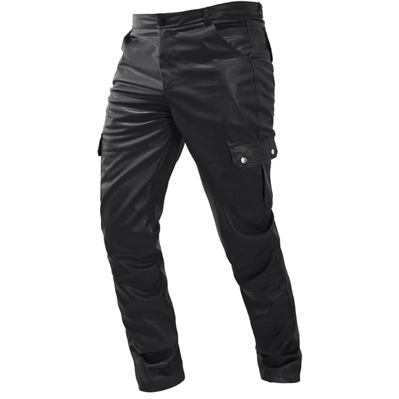 Miluxas Men's Faux Leather Pants - Steampunk Goth Trousers with Slim Fit and Pockets Black