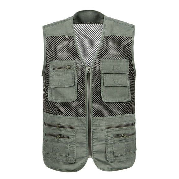 Miluxas Men's Fishing Safari Vest with Pockets for Summer Travel Army Green XL(XL)