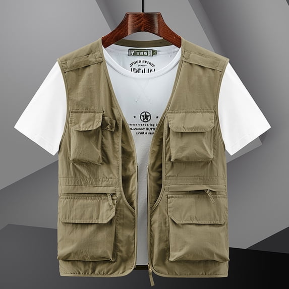 Miluxas Men’s Fishing Vest Summer Outdoor Work Safari Travel Photo Vests with Multi Pockets for Men Khaki 14(XXXXXL)