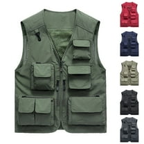 Miluxas Men’s Fishing Vest Summer Outdoor Work Safari Travel Photo Vest with Multi Pockets Red
