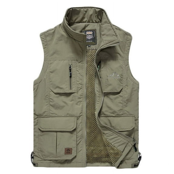 Miluxas Men’s Fishing Vest Summer Outdoor Work Safari Travel Photo Vests with Multi Pockets for Men Clearance Khaki 6(L)