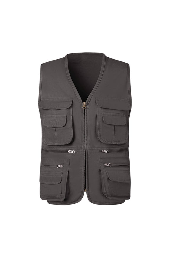 Men's Fishing Vest Utility Summer Vests with Pockets for Travel Outdoor Work Photo Cargo Fly Gray XL(XL)