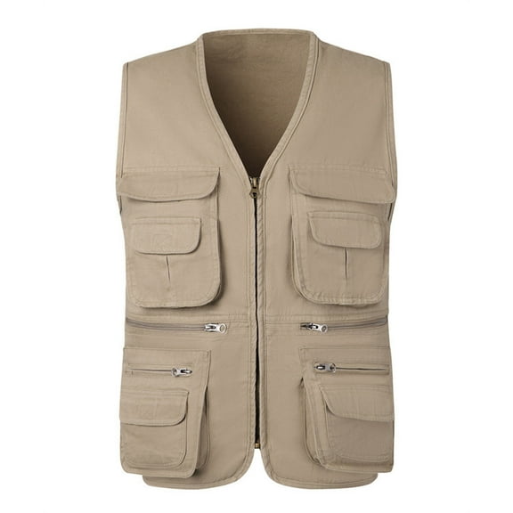 Miluxas Men's Fishing Vest Utility Summer Vests with Pockets for Travel Outdoor Work Photo Cargo Fly Khaki XXXXXL(XXXXXL)
