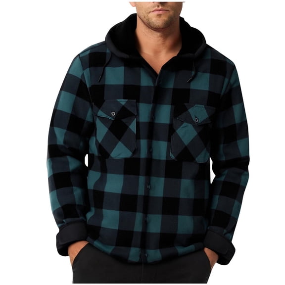 Miluxas Men's Flannel Shirt Jacket Winter Warm Long Sleeve Quilted Lined Plaid Coats Soft Button Down Thick Shirts with Hood Green