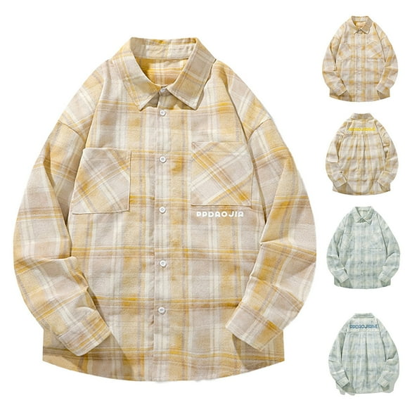 Miluxas Men's Flannel Shirt Long Sleeve Plaid Button Down Shirts Jacket Casual Work Outdoor Camp with Pockets Yellow