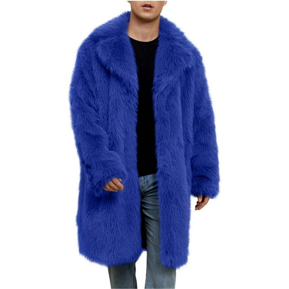 Miluxas Men's Fleece Coat Winter Long Faux Mink Coat Fluffy Thick Trench Coat for Men Blue XXXL(XXXL)