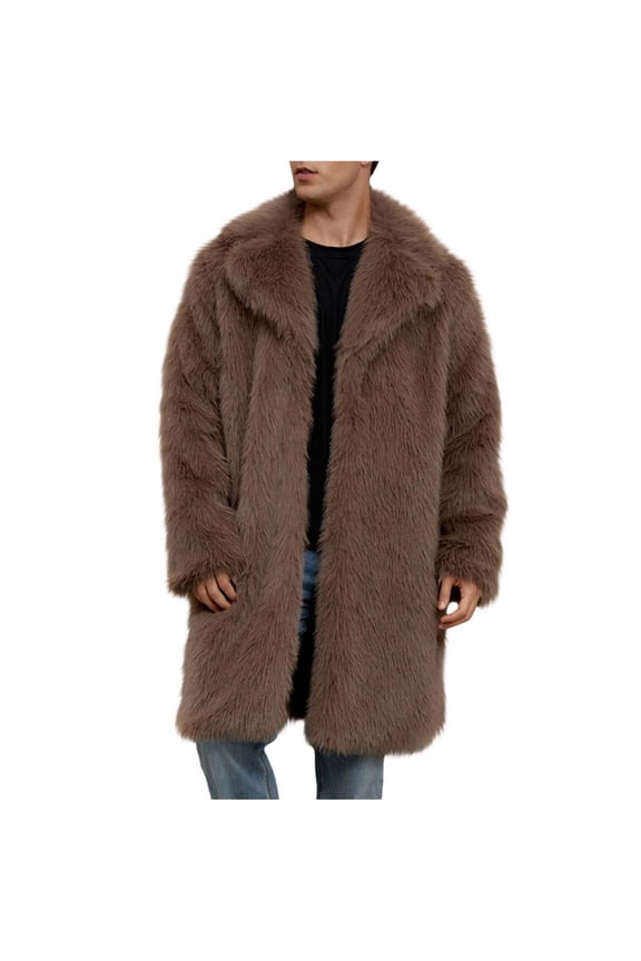 Men's Fleece Coat Winter Long Faux Mink Coat Fluffy Thick Trench Coat for Men Brown XL(XL)