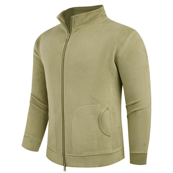 Miluxas Men's Fleece Jacket Classic Full Zip Stand Collar Lightweight Casual Soft Warm Coats with Zipper Pocket Green