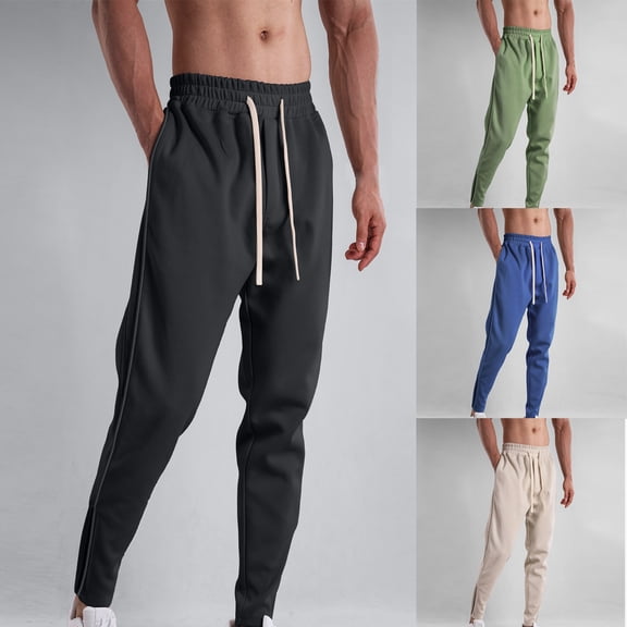 Miluxas Men's Fleece Joggers with Zipper Pockets Tapered Sweatpants Cotton Sweat Pants for Mens Heavyweight Lounge Pants Green