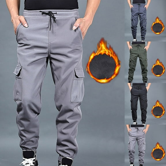 Miluxas Men's Fleece Lined Corduroy Cargo Pants Regular/Long/Tall Heavyweight Baggy Sweatpants Casual Elastic Waist Slacks Gray