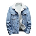 thumbnail image 1 of Miluxas Men's Fleece Lined Jean Jacket Winter Sherpa Windbreaker Cotton Denim Trucker Jacket Light Blue L2, 1 of 9