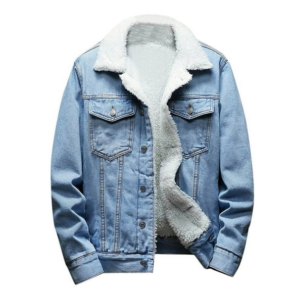 Miluxas Men's Fleece Lined Jean Jacket Winter Sherpa Windbreaker Cotton Denim Trucker Jacket Light Blue XXXXL(XXXXL)