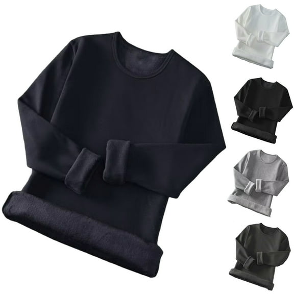 Miluxas Men's Fleece Sweatshirts thermal Crewneck Sweatshirt Winter Warm Sherpa Lined Pullover Shirt White