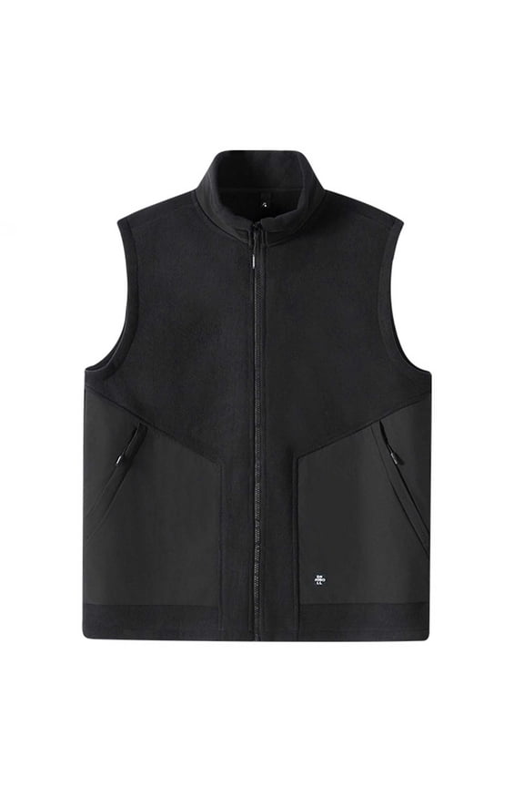 Men's Fleece Vest Full Zip Polar Fleece Sleeveless Jacket Lightweight Outerwear Golf Vests with Zipper Pockets Black