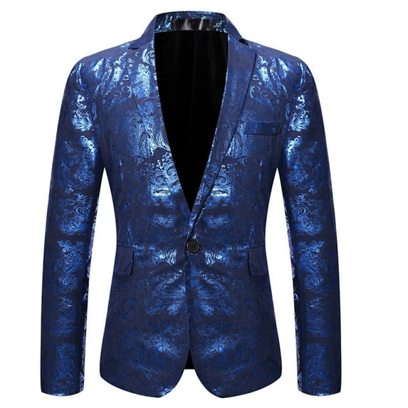 Miluxas Men's Floral Tuxedo Jacket Paisley Notch Lapel Stylish Suit Blazer Jacket for Wedding, Dinner, Prom, Party Blue 10(L)