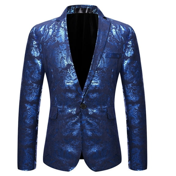 Miluxas Men's Floral Tuxedo Jacket Paisley Notch Lapel Stylish Suit Blazer Jacket for Wedding, Dinner, Prom, Party Blue 12(XL)