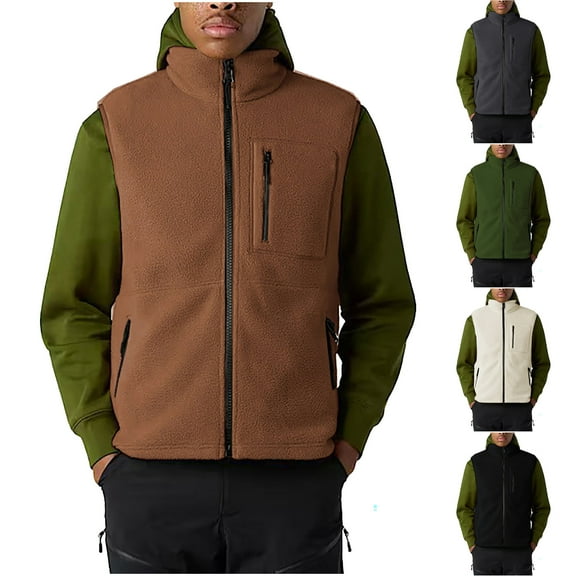 Miluxas Men's Full-Zip Polar Fleece Vest Casual Lightweight Sleeveless Outerwear with More Pockets Soft Warm Winter Jacket Orange