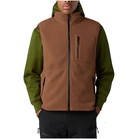Miluxas Men's Full-Zip Polar Fleece Vest Casual Lightweight Sleeveless Outerwear with More Pockets Soft Warm Winter Jacket Orange