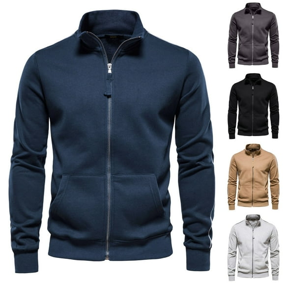 Miluxas Men's Full Zip Sweatshirt No Hood Hoodies Casual Cardigan Lightweight Cotton Hoody Navy