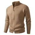 thumbnail image 1 of Miluxas Men's Full Zipper Cardigan Casual Stand Collar Cardigan Sweater Ribbed Knit Long Sleeve Sweater Khaki, 1 of 5