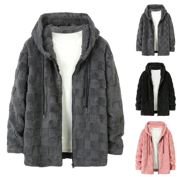 Miluxas Men's Fuzzy Sherpa Hoodie Sweatshirt Long Sleeve Full Zip Soft Fleece Jackets Winter Hooded Outwear Pink