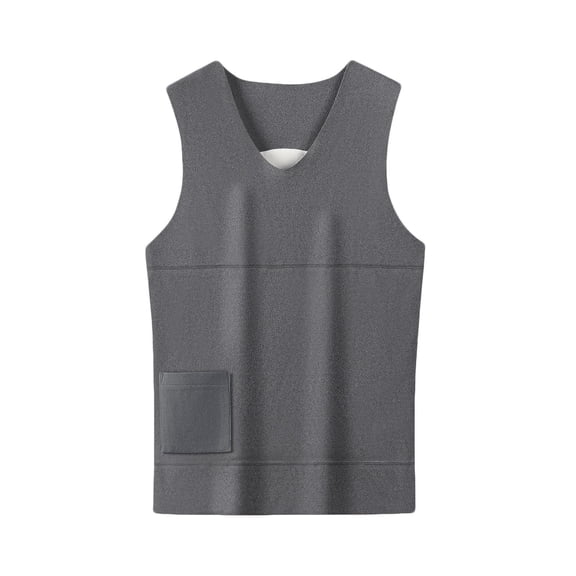 Miluxas Men's German Velvet High Elasticity Tight Fit Round Neck Solid Color Hoodie with Heated Pocket USB Charging Vest Round Neck Vest Gray