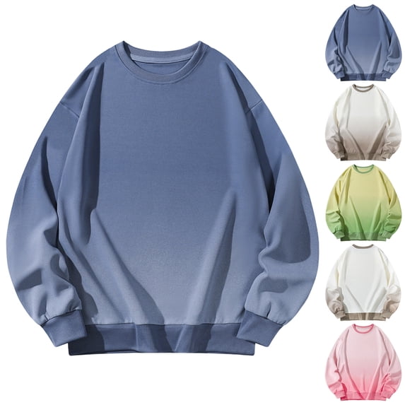 Miluxas Men's Gradient Color Long Sleeve Sweatshirt, Solid to Vibrant Transition, Casual Streetwear for Fall & Daily Wear Pink