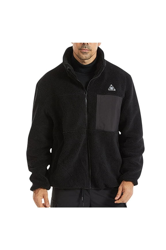Men's Heated Fleece Jacket 4 Heat Zones Relaxed Fit Pack Included, with Hand Warmer Pocket for Outdoor Black