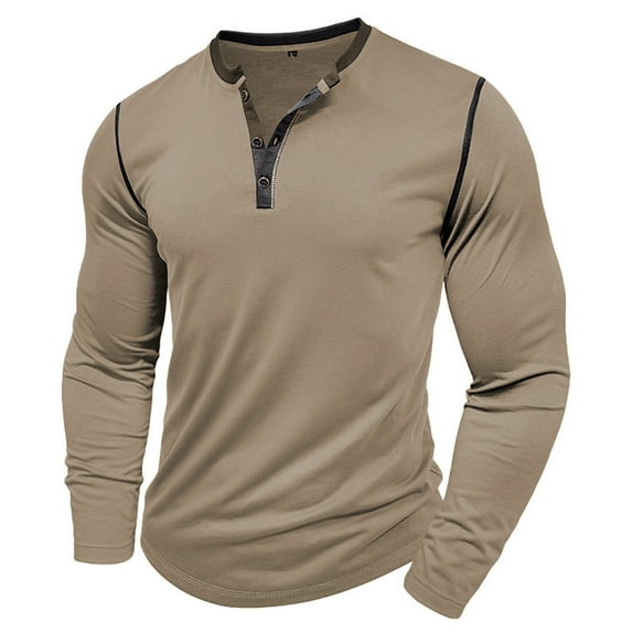Miluxas Men's Henley Shirts Long Sleeve Casual Pullover T-Shirt Fashion Basic Button Shirtst Khaki