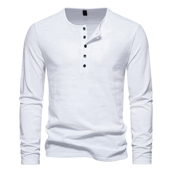 Miluxas Men's Henley Shirts Long Sleeve Cotton Button T-Shirt Lightweight Fashion Casual Pullover Shirt White
