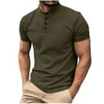 thumbnail image 1 of Miluxas Men's Henley Shirts Mesh Short Sleeve Casual T-Shirt Button Basic Tee Lightweight Summer Top Army Green L(L), 1 of 6