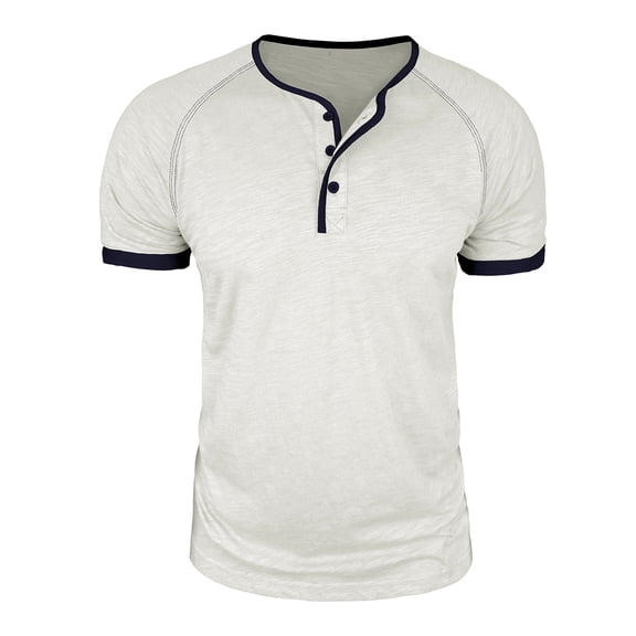 Miluxas Men's Henley Shirts Short Sleeve Basic Casual Shirt Lightweight Button T-Shirts White XXL(XXL)