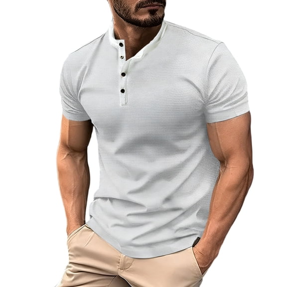 Miluxas Men's Henley Shirts Short Sleeve Stretch T Shirts Summer Casual Stylish Tops White S(S)