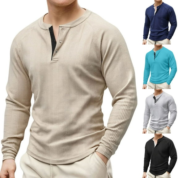 Miluxas Men's Henley Sweatshirt Long Sleeve Textured Pullover Sweatshirt Casual Button Crewneck Shirt Sky Blue XL(XL)