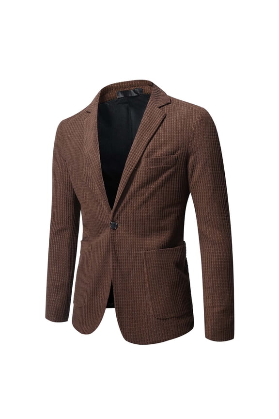 Men's Herringbone Corduroy Tweed Blazer British Wool Blend Sport Coat Jacket Coffee