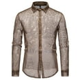 thumbnail image 1 of Miluxas Men's Hollow Out Nightclub Long Sleeve Shirts, Rave Party Button Down Tops Mesh Sheer Trendy Clothes Coffee, 1 of 9