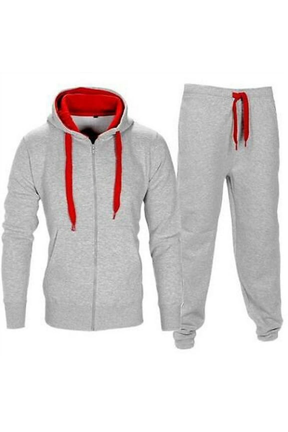 Men's Hooded Athletic Tracksuit Full Zip Casual Jogging Gym Sweat Suits Red