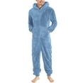 thumbnail image 1 of Miluxas Men's Hooded Onesie Pajamas Lightweight Fuzzy Fleece Zip Up Jumpsuit Long Sleeve Long Pants One Piece Blue, 1 of 6