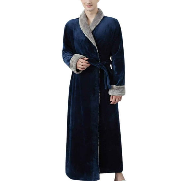 Miluxas Men's Hooded Robe Soft Coral Fleece Microfiber Bathrobe Blue