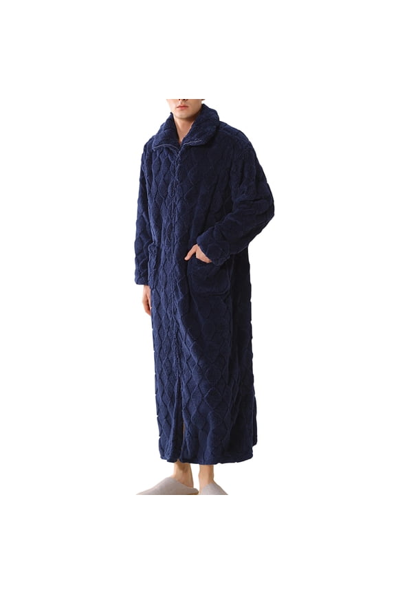 Men's Hooded Robe Soft Coral Fleece Microfiber Bathrobe Navy